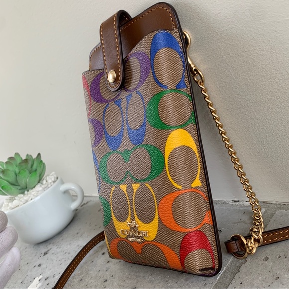 NWT Coach Phone Crossbody In Rainbow Signature Canvas - Picture 8 of 13